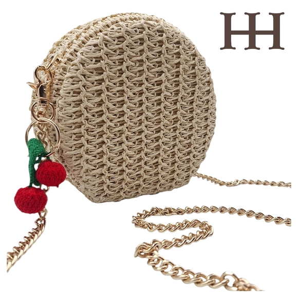 Haute Hippie Handbags - Haute Hippie Natural Raffia Round Crossbody Bag